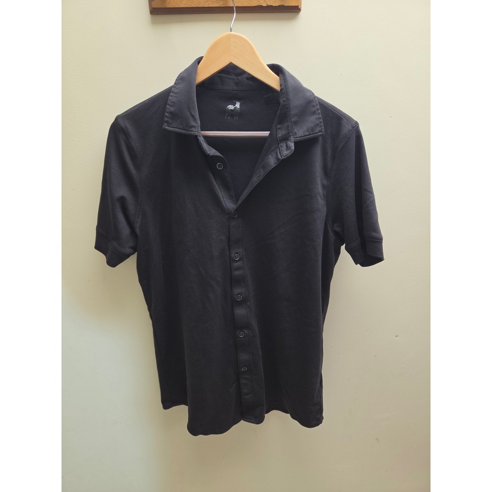Raffi Mens Short Sleeve Button Down Shirt Black 100% Cotton Size M
